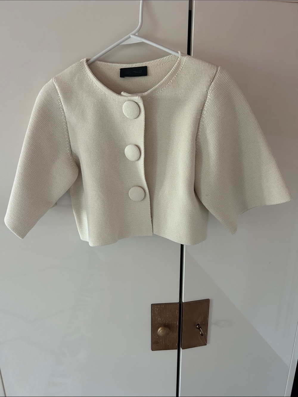 Zara Cropped Cream Button-Front Blazer
